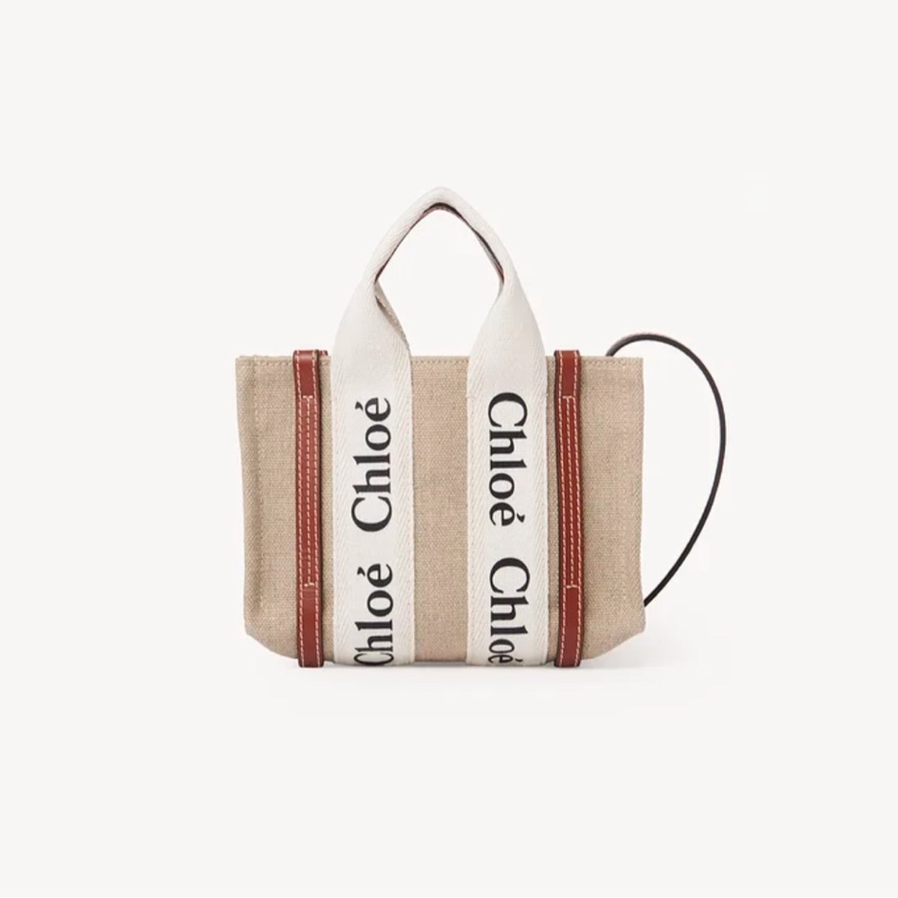 Chloe Beige and White Canvas Tote Bag